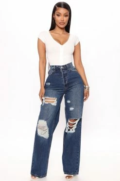 Fashion Nova Simple Pleasure 90's Baggy Jeans - Dark Wash