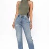 Fashion Nova Stella Side Slit Straight Leg Jeans - Medium Blue Wash