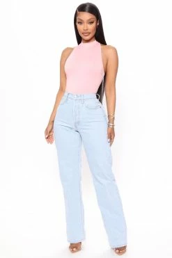 Fashion Nova High Road Straight Leg Dad Jeans - Light Blue Wash Straight Leg Jeans