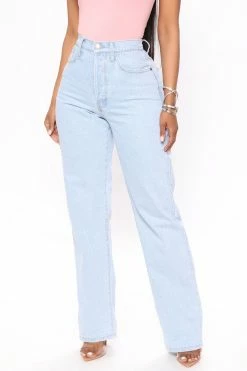 Fashion Nova High Road Straight Leg Dad Jeans - Light Blue Wash Straight Leg Jeans