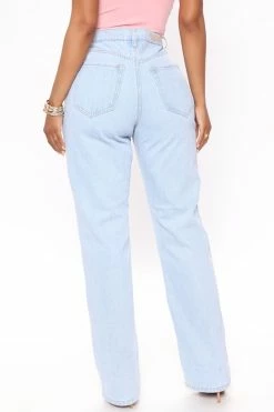 Fashion Nova High Road Straight Leg Dad Jeans - Light Blue Wash Straight Leg Jeans