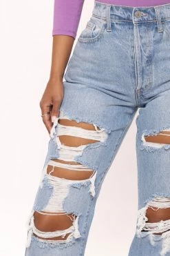 Fashion Nova One More Time Ripped 90's Baggy Jeans - Medium Blue Wash