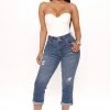 Fashion Nova Check Me Out Booty Lifting Crop Jeans - Medium Blue Wash Skinny Jeans