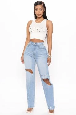 Fashion Nova Something Special Straight Leg Jeans - Medium Blue Wash