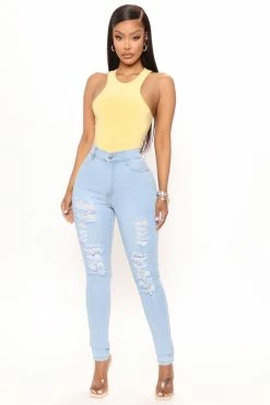 Fashion Nova Drive To The Ocean Jeans - Light Blue Wash Skinny Jeans