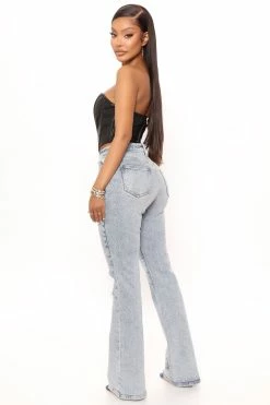 Cheap 💯 Fashion Nova Such A Mood Ripped Flare 👖 Jeans - Light Blue Wash 💯 12 Fashion Nova Such A Mood Ripped Flare Jeans - Light Blue Wash