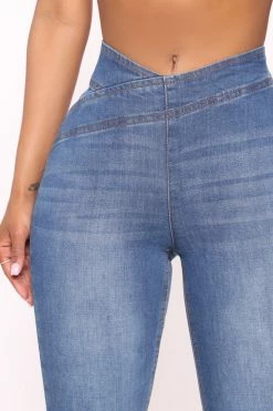 Fashion Nova Effortless Pull On Flare Jeans - Medium Blue Wash
