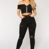 Fashion Nova Skinny Jeans Get In The Groove Distressed Jeans - Black