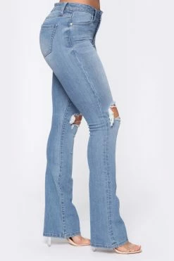 Fashion Nova Bootcut Jeans Jessie Mid Rise Distressed Bootcut Jean - Light Blue Wash
