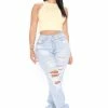 Fashion Nova Favorite Getaway Destroyed Straight Leg Jeans - Light Blue Wash