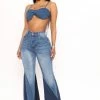Fashion Nova Let's Toast Two Tone Extreme Flare Jeans - Medium Blue Wash