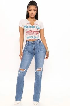 Fashion Nova Babetown Bootcut Jeans - Medium Blue Wash