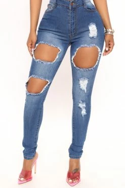 Fashion Nova Catty Distressed Skinny Jeans - Medium Wash