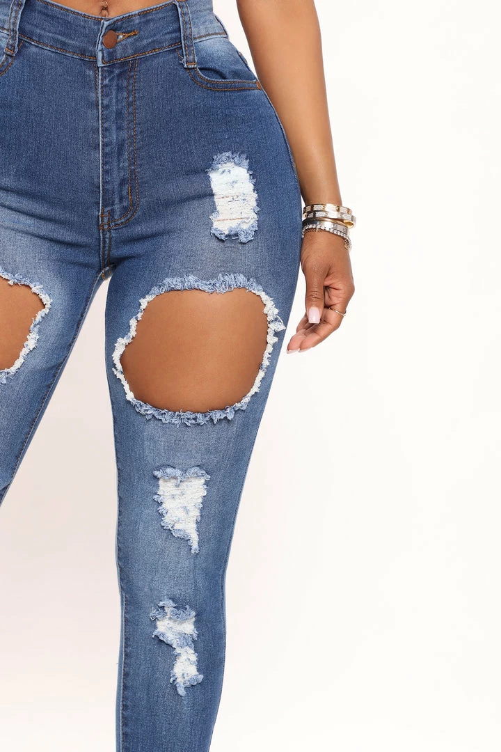 Fashion Nova Catty Distressed Skinny Jeans - Medium Wash