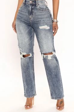 Fashion Nova We're Better Together Distressed Boyfriend Jeans - Medium Blue Wash