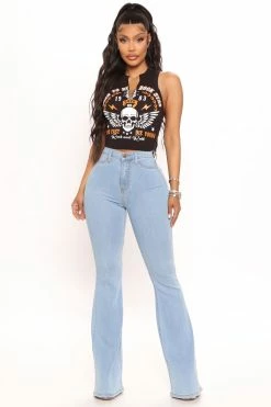 Fashion Nova Deep In My Soul Flare Jeans - Light Blue Wash Skinny Jeans