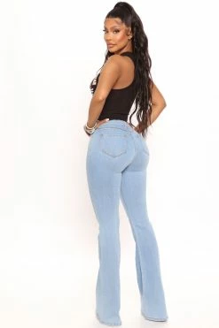 Fashion Nova Deep In My Soul Flare Jeans - Light Blue Wash Skinny Jeans