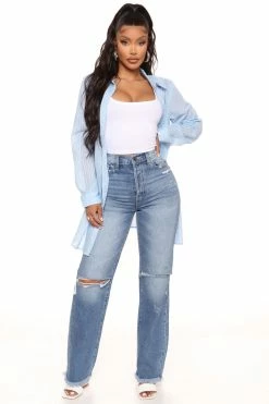 Fashion Nova When You Need'Em Straight Dad Jeans - Medium Blue Wash