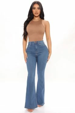 Fashion Nova Petite Deep In My Soul Flare Jeans - Medium Blue Wash