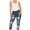Fashion Nova Chasing Waterfalls Ankle Jeans - Dark Denim Skinny Jeans