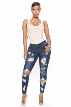 Fashion Nova Chasing Waterfalls Ankle Jeans - Dark Denim Skinny Jeans