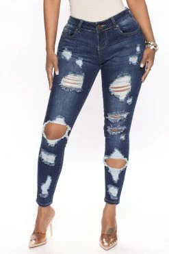 Fashion Nova Chasing Waterfalls Ankle Jeans - Dark Denim Skinny Jeans
