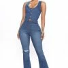 Fashion Nova Unforgettable Flare Jeans - Medium Blue Wash
