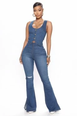 Fashion Nova Unforgettable Flare Jeans - Medium Blue Wash