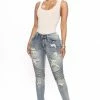 Fashion Nova Envy You Skinny Moto Jeans - Vintage Blue Wash