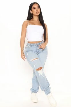 Fashion Nova Better Than Your Last Ripped Straight Leg Jeans - Medium Blue Wash