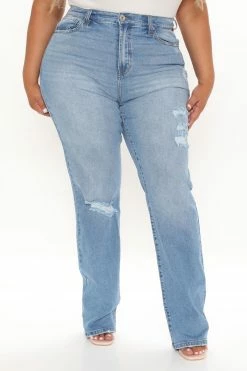 Fashion Nova Replay Of The 90's Slim Straight Leg Jeans - Medium Blue Wash