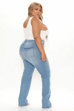 Fashion Nova Replay Of The 90's Slim Straight Leg Jeans - Medium Blue Wash
