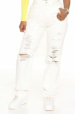 Cheapest ✔️ Fashion Nova Killin' It Ripped Straight Leg 👖 Jeans - White 💯 9 Fashion Nova Killin' It Ripped Straight Leg Jeans - White