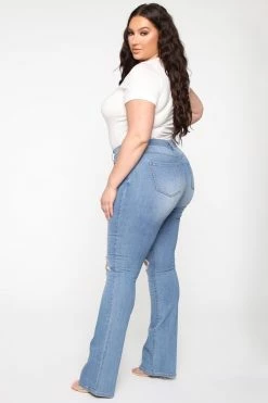 Fashion Nova Bootcut Jeans Jessie Mid Rise Distressed Bootcut Jean - Light Blue Wash