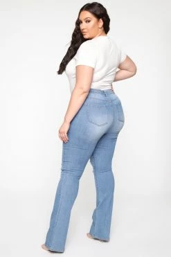 Fashion Nova Bootcut Jeans Jessie Mid Rise Distressed Bootcut Jean - Light Blue Wash