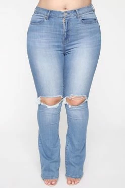 Fashion Nova Bootcut Jeans Jessie Mid Rise Distressed Bootcut Jean - Light Blue Wash
