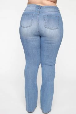 Fashion Nova Bootcut Jeans Jessie Mid Rise Distressed Bootcut Jean - Light Blue Wash