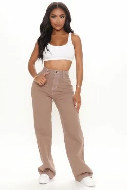 Fashion Nova Level Up Contrast Slouchy Skater Jeans - Mocha