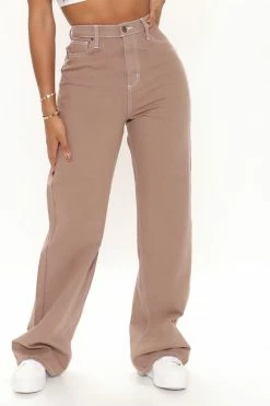 Fashion Nova Level Up Contrast Slouchy Skater Jeans - Mocha