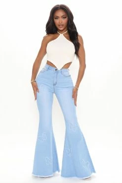Fashion Nova Beauty Of A Butterfly Super Flare Jeans - Light Blue Wash