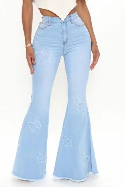 Fashion Nova Beauty Of A Butterfly Super Flare Jeans - Light Blue Wash
