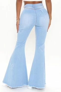 Fashion Nova Beauty Of A Butterfly Super Flare Jeans - Light Blue Wash