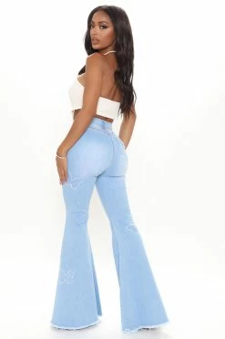 Fashion Nova Beauty Of A Butterfly Super Flare Jeans - Light Blue Wash