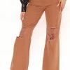 Fashion Nova Set Me Free Ripped Straight Leg Jeans - Brown