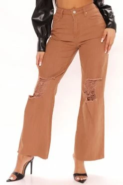 Fashion Nova Set Me Free Ripped Straight Leg Jeans - Brown