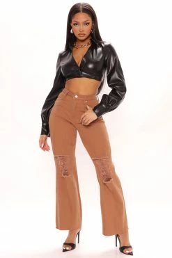 Fashion Nova Set Me Free Ripped Straight Leg Jeans - Brown