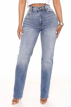 Fashion Nova Truly Authentic Slim Stretch Straight Leg Jeans - Light Blue Wash