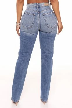 Fashion Nova Truly Authentic Slim Stretch Straight Leg Jeans - Light Blue Wash
