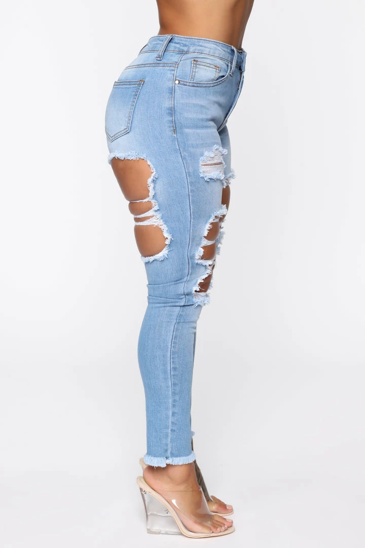 Fashion Nova Talk Of The Town Distressed Skinny Jeans - Light Blue Wash