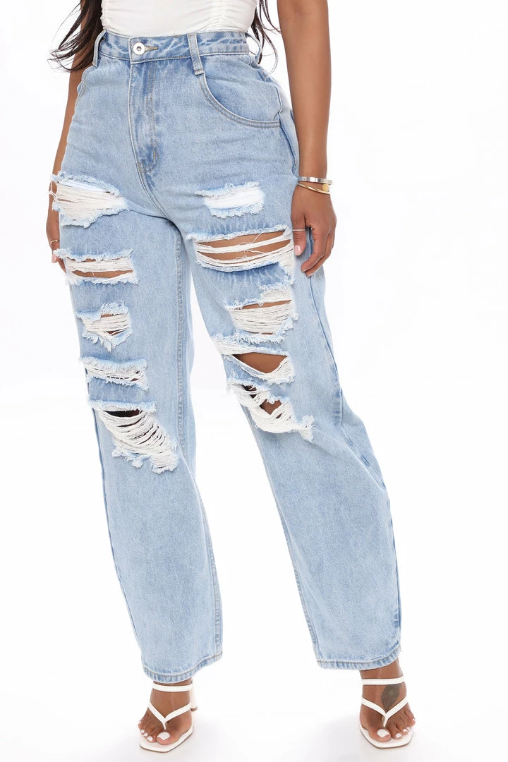 Cheap 🛒 Fashion Nova Never Letting Go Distressed Boyfriend 👖 Jeans - Light Blue Wash Baggy 👖 Jeans 👍 10 Fashion Nova Never Letting Go Distressed Boyfriend Jeans - Light Blue Wash Baggy Jeans